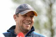 3 September 2012; Leinster forwards coach Jono Gibbes speaking to the media during a briefing ahead of their Celtic League, Round 2, match against Newport Gwent Dragons on Saturday. Leinster Rugby Press Conference, Thornfields, UCD, Belfield, Dublin. Picture credit: Stephen McCarthy / SPORTSFILE