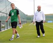 3 September 2012; Republic of Ireland manager Giovanni Trapattoni with Kevin Doyle during squad training ahead of their side's 2014 FIFA World Cup, Group C, Qualifier match against Kazakhstan on Friday. Republic of Ireland Squad Training, Gannon Park, Malahide, Dublin. Picture credit: David Maher / SPORTSFILE