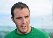 4 September 2012; Republic of Ireland's John O'Shea speaking to the media during a media update ahead of their side's 2014 FIFA World Cup, Group C, Qualifier match against Kazakhstan on Friday. Republic of Ireland Media Update, Gannon Park, Malahide, Dublin. Picture credit: Barry Cregg / SPORTSFILE