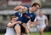 5 September 2012; Cormac Brennan, Leinster, is tackled by Rory Campbell, Ulster. U18 Schools Interprovincial, Leinster v Ulster, Donnybrook Stadium, Donnybrook, Dublin. Picture credit: Matt Browne / SPORTSFILE