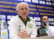 6 September 2012; Republic of Ireland manager Giovanni Trapattoni and captain Robbie Keane during a press conference ahead of their 2014 FIFA World Cup qualifier against Kazakhstan on Friday. Republic of Ireland Press Conference, Astana Arena, Astana, Kazakhstan. Picture credit: David Maher / SPORTSFILE