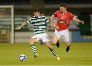 7 September 2012; Ronan Finn, Shamrock Rovers, in action against Stephen Hurley, Shelbourne. Airtricity League Premier Division, Shamrock Rovers v Shelbourne, Tallaght Stadium, Tallaght, Co. Dublin. Picture credit: Matt Browne / SPORTSFILE