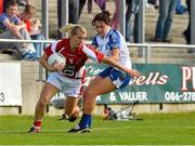 8 September 2012; Deirdre O'Reilly, Cork, in action against Cathriona McConnell, Monaghan. TG4 All-Ireland Ladies Football Senior Championship Semi-Final, Cork v Monaghan, St. Brendan’s Park, Birr, Co. Offaly. Picture credit: Barry Cregg / SPORTSFILE