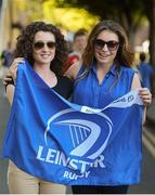 8 September 2012; Leinster supporters Hannah Marshall and Abbie Sarratt, both from Shankil, Co. Dublin ahead of the game. Celtic League, Round 2, Leinster v Newport Gwent Dragons, RDS, Ballsbridge, Dublin. Picture credit: Stephen McCarthy / SPORTSFILE