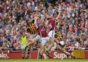 9 September 2012; Kieran Joyce, left, and Tommy Walsh, Kilkenny, contest a high ball with Cyril Donnellan and James Regan, Galway. GAA Hurling All-Ireland Senior Championship Final, Kilkenny v Galway, Croke Park, Dublin. Picture credit: Brendan Moran / SPORTSFILE