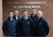 13 September 2012; The Gaelic Players Association and Dublin City University Business School have announced that Dublin footballer Denis Bastick and former Dublin footballer Jason Sherlock have been granted scholarship places on the prestigious MBA Programme. In attendance at the annoucement are, from left, former Dublin footballer and scholarship recipient Jason Sherlock, scholarship graduate and MBA Programme Ambassador Colin Moran, GPA CEO and MBA graduate Dessie Farrell, Dublin footballer and scholarship recipient Denis Bastick and Director of DCU GAA Academy Michael Kennedy. Dublin City University, Glasnevin, Dublin. Picture credit: Brian Lawless / SPORTSFILE