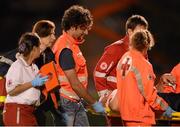 15 September 2012; Richardt Strauss, Leinster, is stretchered from the pitch after picking up an injury. Celtic League 2012/13, Round 3, Benetton Treviso v Leinster, Stadio Mongio, Treviso, Italy. Picture credit: Stephen McCarthy / SPORTSFILE