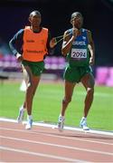 31 August 2012; Odair Santos, Brazil, in action with his guide Carlos Antonio Dos Santos, during Men's 1500m - T11. London 2012 Paralympic Games, Athletics, Olympic Stadium, Olympic Park, Stratford, London, England. Picture credit: Brian Lawless / SPORTSFILE