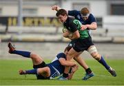 21 September 2012; Conor Joyce, Connacht, is tackled by Tom Farrell, left, and Dan Leavy, Leinster. Under 20 Interprovincial, Connacht v Leinster, Sportsground, Galway. Picture credit: Stephen McCarthy / SPORTSFILE