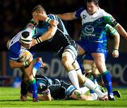 21 September 2012; Robbie Henshaw, Connacht, is tackled by John Barclay, Glasgow Warriors. Celtic League 2012/13, Round 4, Glasgow Warriors v Connacht, Scotstoun Stadium, Glasgow, Scotland. Picture credit: Craig Watson / SPORTSFILE