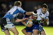 21 September 2012; Dave McSharry, Connacht, is tackled by Scott Wight and Sean Lamont, Glasgow Warriors. Celtic League 2012/13, Round 4, Glasgow Warriors v Connacht, Scotstoun Stadium, Glasgow, Scotland. Picture credit: Craig Watson / SPORTSFILE