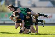 21 September 2012; Tom Daly, Leinster, is tackled by Ryan Sheridan and Brian Teape, right, Connacht. Under 20 Interprovincial, Connacht v Leinster, Sportsground, Galway. Picture credit: Stephen McCarthy / SPORTSFILE