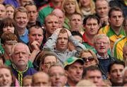 23 September 2012; A Mayo supporter reacts after a missed Mayo chance. Supporters at GAA Football All-Ireland Championship Finals, Croke Park, Dublin. Picture credit: Pat Murphy / SPORTSFILE