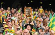 23 September 2012; Donegal fan Fergal Gallagher, from Glenties, Co. Donegal, holds aloft a picture of Donegal manager Jim McGuinness after the game. Supporters at GAA Football All-Ireland Championship Finals, Croke Park, Dublin. Photo by Sportsfile