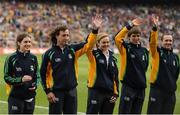 23 September 2012; GAA Handball Ireland players are introduced to the crowd during half time. GAA Football Senior All-Ireland Championship Final, Donegal v Mayo, Croke Park, Dublin. Picture credit: Stephen McCarthy / SPORTSFILE