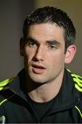 19 September 2012; Galway captain Fergal Moore speaking to the media during a press night ahead of their side's GAA Hurling All-Ireland Championship Final replay against Kilkenny on September 30th. Galway Senior Hurling Team Press Night, Ballinasloe, Co. Galway. Picture credit: Barry Cregg / SPORTSFILE