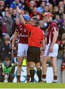 30 September 2012; Galway players Cyril Donnellan, left, and Joe Canning question the decision by referee James McGrath for now allowing advantage when Galway scored a goal. GAA Hurling All-Ireland Senior Championship Final Replay, Kilkenny v Galway, Croke Park, Dublin. Picture credit: Brendan Moran / SPORTSFILE