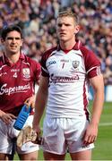 30 September 2012; Galway goalkeeper James Skehill, alongside captain Fergal Moore, before the start of the game. GAA Hurling All-Ireland Senior Championship Final Replay, Kilkenny v Galway, Croke Park, Dublin. Picture credit: David Maher / SPORTSFILE