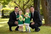 3 October 2012; A new not-for-profit governance initiative has been announced between the Irish Rugby Union Players Association and Boardmatch Ireland. The initiative aims to place many of Ireland's leading rugby professionals with charities' boards. In attendance at the announcement are, from left, Shane Jennings, Dáire White, age 3, Aoife White, age 4, both from Leixlip, Co. Kildare, and Jonathan Sexton. Burlington Hotel, Dublin. Picture credit: Brendan Moran / SPORTSFILE