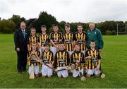 30 September 2012; Representing Kilkenny in the INTO/RESPECT Exhibition GoGames at the GAA Hurling All-Ireland Senior Championship Final between Kilkenny and Galway are, back row, left to right, Uachtarán Chumann Lúthchleas Gael Liam Ó Néill, Ciaran Doyle, Clara, Co. Offaly, Robbie McCauley, Dunnamaggin, Co. Kilkenny, Eoin Murphy, Naomh Moninne, Co. Louth, Barry Rodgers, Fingallians, Co. Dublin, Peter Wright, St. Finian's, Co. Dublin, Pat Monaghan, coach, front row, from left, Jack Murphy, Thomastown, Co. Kilkenny, Stephen Donnelly, Thomastown, Co. Kilkenny, Ryan O'Malley, Fingallians, Co. Dublin, Conall Devlin, Eoghan Ruadh, Co. Tyrone, Jason Devereux, Ballyhale, Co. Kilkenny, Daniel Comerford, St Martin's Muckalee, Co. Kilkenny. Clonliffe College, Dublin. Picture credit: Daire Brennan / SPORTSFILE