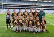 30 September 2012; Representing Kilkenny in the INTO/RESPECT Exhibition GoGames at the GAA Hurling All-Ireland Senior Championship Final between Kilkenny and Galway are, back row, left to right, referee Chad Brennan, Trinity Gaels, Co. Dublin, Ciaran Doyle, Clara, Co. Offaly, Robbie McCauley, Dunnamaggin, Co. Kilkenny, Eoin Murphy, Naomh Moninne, Co. Louth, Barry Rodgers, Fingallians, Co. Dublin, Peter Wright, St. Finian's, Co. Dublin, Pat Monaghan, coach, front row, from left, Jack Murphy, Thomastown, Co. Kilkenny, Stephen Donnelly, Thomastown, Co. Kilkenny, Ryan O'Malley, Fingallians, Co. Dublin, Conall Devlin, Eoghan Ruadh, Co. Tyrone, Jason Devereux, Ballyhale, Co. Kilkenny, Daniel Comerford, St Martin's Muckalee, Co. Kilkenny. Croke Park, Dublin. Picture credit: Daire Brennan / SPORTSFILE