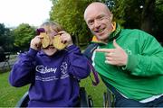 5 October 2012; Pictured at the launch of a major Paralympic Talent Search Event, supported by Cadbury, is double Paralympic gold medallist, Mark Rohan with aspiring Paralympian Oisin Putt, age 10, from Ballycullen. The ‘Paralympic Talent Search – supported by Cadbury’ takes place on Sat 13th October at UCD Sports Centre and aims to encourage people with a physical disability to get involved in sport and to unearth potential Irish talent for the Rio 2016 Paralympic Games. St. Stephen's Green, Dublin. Picture credit: Brian Lawless / SPORTSFILE