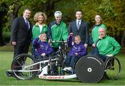 5 October 2012; Pictured at the launch of a major Paralympic Talent Search Event, supported by Cadbury,  are Liam Harbison, CEO Paralympics Ireland, Paralympian Anne Marie McDaid, from Ramelton, Co. Donegal, silver and bronze medalist Catherine Walsh, from Swords, Karl Tyndal, Brand Manager Cadbury, and London 2012 Paralympian Heather Jameson, from Garristown, Dublin, front row from left, aspiring Paralympians Oisin Putt, age 10, from Ballycullen, and Shane Barker, age 9, from Donabate, and double Paralympic gold medallist, Mark Rohan, from Ballinahown, Co. Westmeath. The ‘Paralympic Talent Search – supported by Cadbury’ takes place on Sat 13th October at UCD Sports Centre and aims to encourage people with a physical disability to get involved in sport and to unearth potential Irish talent for the Rio 2016 Paralympic Games. St. Stephen's Green, Dublin. Picture credit: Brian Lawless / SPORTSFILE