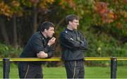 6 October 2012; Young Munster assistant forwards coach Denis Leamy, left, and assistant backs coach Gearoid Prendergast during the game. Ulster Bank League Division 1A, Young Munster v St.  Mary's College. Picture credit: Diarmuid Greene / SPORTSFILE