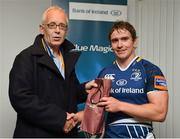 6 October 2012; Leinster's Eoin Reddan is presented with the Bank of Ireland Most Valued Player award by Padraic Brennan, Head of Development, Bank of Ireland. Most Valued Player sponsored by Bank of Ireland at Leinster v Munster, Celtic League 2012/13, Round 6, Aviva Stadium, Lansdowne Road, Dublin. Picture credit: Brendan Moran / SPORTSFILE