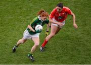 7 October 2012; Louise Ní Mhuircheartaigh, Kerry, in action against Norita Kelly, Cork.  TG4 All-Ireland Ladies Football Senior Championship Final, Cork v Kerry, Croke Park, Dublin. Picture credit: Stephen McCarthy / SPORTSFILE