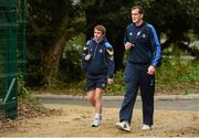 8 October 2012; Leinster's Devin Toner, right, and Eoin Reddan arrive for squad training ahead of their side's Heineken Cup, Pool 5, Round 1, match against Exeter Chiefs on Saturday. Leinster Rugby Squad Training, UCD, Belfield, Dublin. Picture credit: Stephen McCarthy / SPORTSFILE