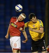 10 October 2012; Paul Byrne, Shelbourne, in action against Shane McEleney, Derry City. FAI Ford Cup Semi-Final Replay, Shelbourne v Derry City, Tolka Park, Dublin. Picture credit: David Maher / SPORTSFILE