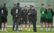 11 October 2012; Republic of Ireland manager Giovanni Trapattoni speaks to the players during squad training ahead of their side's FIFA World Cup Qualifier match against Germany on Friday. Republic of Ireland Squad Training, Gannon Park, Malahide, Co. Dublin. Picture credit: Brian Lawless / SPORTSFILE