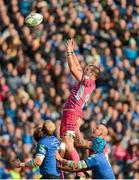 13 October 2012; Tom Hayes, Exeter Chiefs, wins possession for his side in a lineout against Leinster. Heineken Cup 2012/13, Pool 5, Round 1, Leinster v Exeter Chiefs, RDS, Ballsbridge, Dublin. Picture credit: Matt Browne / SPORTSFILE