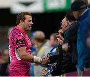 13 October 2012; Brett Sturgess, Exeter Chiefs, greets fans after the game. Heineken Cup 2012/13, Pool 5, Round 1, Leinster v Exeter Chiefs, RDS, Ballsbridge, Dublin. Picture credit: Stephen McCarthy / SPORTSFILE