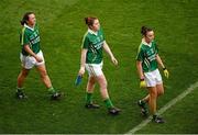 7 October 2012; Kerry players, from left, Deirdre Corrida, Megan O'Connell and Louise Galvin during the pre-match parade. TG4 All-Ireland Ladies Football Senior Championship Final, Cork v Kerry, Croke Park, Dublin. Picture credit: Stephen McCarthy / SPORTSFILE