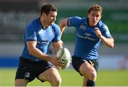 20 October 2012; Fergus McFadden, Leinster, with support from team-mate Eoin Reddan. Heineken Cup 2012/13, Pool 5, Round 2, Scarlets v Leinster, Parc Y Scarlets, Llanelli, Wales. Picture credit: Stephen McCarthy / SPORTSFILE