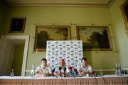 1 November 2012; Ireland head coach Declan Kidney with assistant coach Anthony Foley, right, and Gordon D'Arcy, left, during a press conference ahead of their side's Autumn International match against South Africa on Saturday November 10th. Ireland Rugby Squad Press Conference, Carton House, Maynooth, Co. Kildare. Picture credit: Brian Lawless / SPORTSFILE