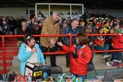 4 November 2012; Clare senior football manager Mick O'Dwyer is greeted by a supporter before the start of the game. AIB Munster GAA Senior Football Championship Quarter-Final, Kilmurry Ibrickane, Clare v Dr. Crokes, Kerry, Páirc Naomh Mhuire, Quilty, Co. Clare. Picture credit: Diarmuid Greene / SPORTSFILE