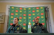 6 November 2012; South Africa's Ricardo Loubscher, assistant coach, left, and JP Pietersen during a press conference ahead of their side's Autumn International match against Ireland on Saturday. South Africa Press Conference, Fitzpatrick's Castle Hotel, Killiney, Co. Dublin. Picture credit: Brian Lawless / SPORTSFILE