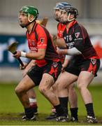 4 November 2012; The Oulart-the-Ballagh captain Keith Rossiter, goalkeeper Ben O'Connor and corner back Dennis Morton line the goal as Kilmacud Crokes take a late free. AIB Leinster GAA Hurling Senior Championship Quarter-Final, Kilmacud Crokes, Dublin v Oulart-the-Ballagh, Wexford, Parnell Park, Dublin. Picture credit: Ray McManus / SPORTSFILE