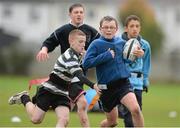 9 November 2012; Jamie Perry, St. Vincent's, Glasnevin, in action against Dylan Fox, Colaiste Dhulaigh, Coolock, left. Leinster Schools First Year Rugby Blitz, DCU Sports Grounds, Ballymun, Dublin. Picture credit: Brian Lawless / SPORTSFILE