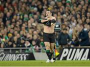 10 November 2012; Cian Healy, Ireland, puts his shirt back on after an aggressive passage of play. Autumn International, Ireland v South Africa, Aviva Stadium, Lansdowne Road, Dublin. Picture credit: Ray McManus / SPORTSFILE