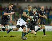 10 November 2012; JP Pietersen, South Africa, catches the ball in added time and runs out over the sideline to end the game. Autumn International, Ireland v South Africa, Aviva Stadium, Lansdowne Road, Dublin. Picture credit: Ray McManus / SPORTSFILE