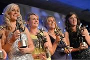 10 November 2012; Senior Player's Player of the Year Briege Corkery, 2nd from left, poses for photos with her team-mates, from left, Brid Stack, Elaine Harte and Ciara O'Sullivan and their All-Star awards. TG4 O'Neill's Ladies Football All-Star Awards 2012, Citywest Hotel, Saggart, Co. Dublin. Picture credit: Brendan Moran / SPORTSFILE