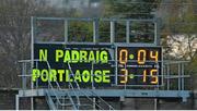 11 November 2012; A general view of the scoreboard at the end of the game. AIB Leinster GAA Football Senior Championship Quarter-Final, St. Patrick's, Wicklow v Portlaoise, Co. Laois, County Grounds, Aughrim, Co. Wicklow. Picture credit: Barry Cregg / SPORTSFILE