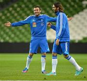 13 November 2012; Greece's Vassilis Torosidis, left, and Georgios Samaras during squad training ahead of their Friendly International against the Republic of Ireland on Wednesday. Greece Squad Training, Aviva Stadium, Lansdowne Road, Dublin. Picture credit: Brendan Moran / SPORTSFILE