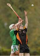 14 November 2012; William O'Donoghue, Ard Scoil Rís, in action against Kevin O'Neill, St Colman's. Munster Colleges Dr. Harty Cup Senior A Hurling, Ard Scoil Rís, Limerick v St Colman's, Fermoy. Cahir, Co. Tipperary. Picture credit: Diarmuid Greene / SPORTSFILE