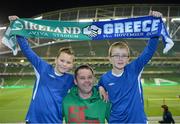 14 November 2012; Republic of Ireland supporters, left to right, Gary Martin, Gabriel Martin and Simon Leonard, from Lecarrow, Co. Roscommon, at the game. Friendly International, Republic of Ireland v Greece, Aviva Stadium, Lansdowne Road, Dublin. Picture credit: Matt Browne / SPORTSFILE