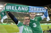 14 November 2012; Republic of Ireland supporters Denis and Aran Larkin, from Clonmel, Co. Tipperary, at the game. Friendly International, Republic of Ireland v Greece, Aviva Stadium, Lansdowne Road, Dublin. Picture credit: Matt Browne / SPORTSFILE